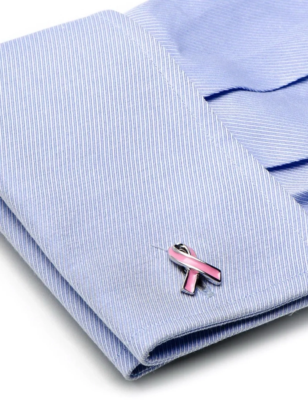 Pink Ribbon Enamel Cufflinks with Silver-Tone Accents